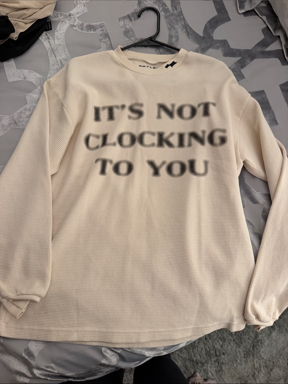 Skylrx Justin Bieber Waffle-Knit Long Sleeve Sweatshirt - Cream